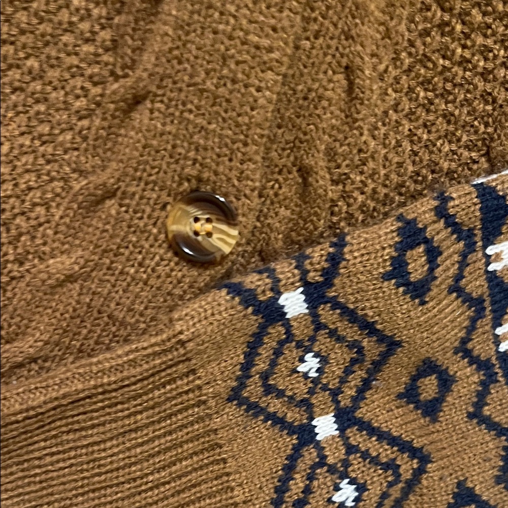 Brown Knit Cardigan with Patterned Hem - Picture 4 of 5